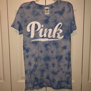 PINK: Blue Tie Die Brand T-Shirt